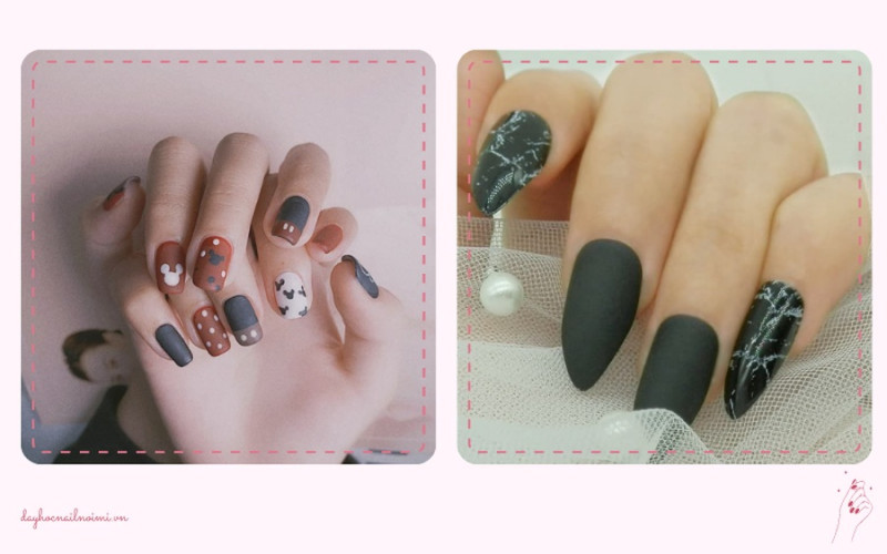Sơn móng tay đẹp nhẹ nhàng nail nhám họa tiết vân đá