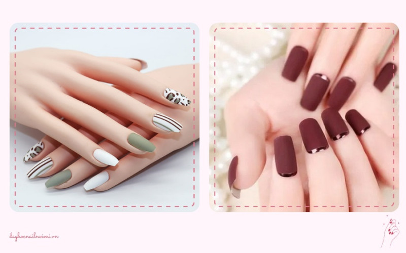 Sơn móng tay đẹp nhẹ nhàng nail nhám màu đỏ đô hoặc xanh bơ