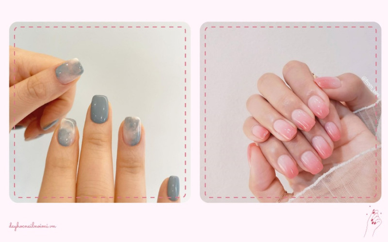 Sơn móng tay đẹp nhẹ nhàng ombre tone xanh và hồng