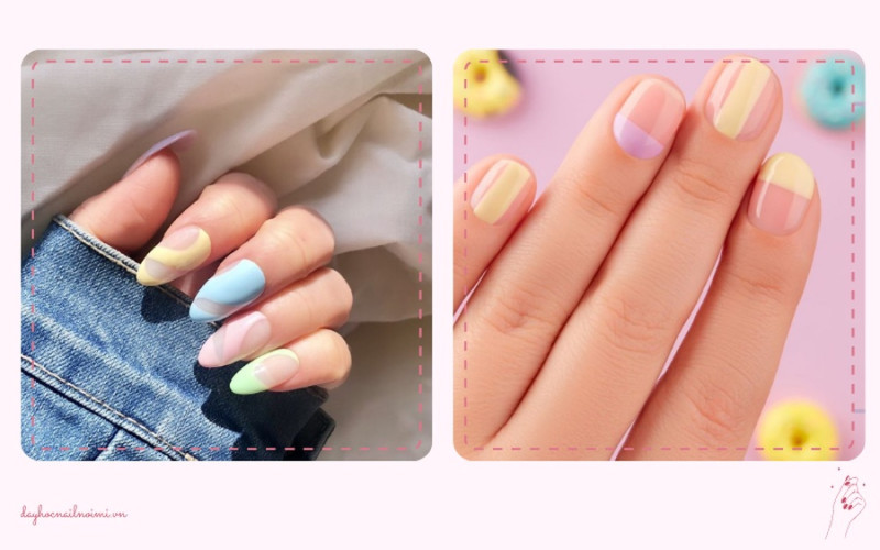 Sơn móng tay đẹp nhẹ nhàng pastel họa tiết sọc
