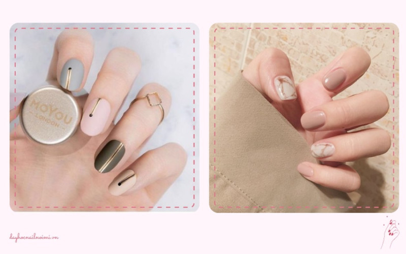 Sơn móng tay đẹp nhẹ nhàng pastel họa tiết xà cừ