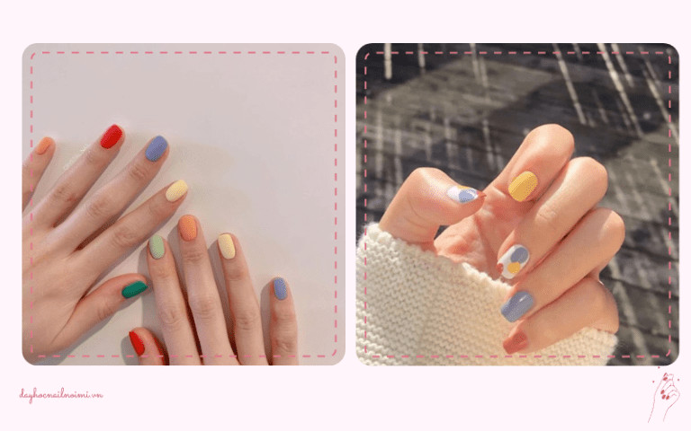 Sơn móng tay đẹp nhẹ nhàng phối nhiều màu pastel
