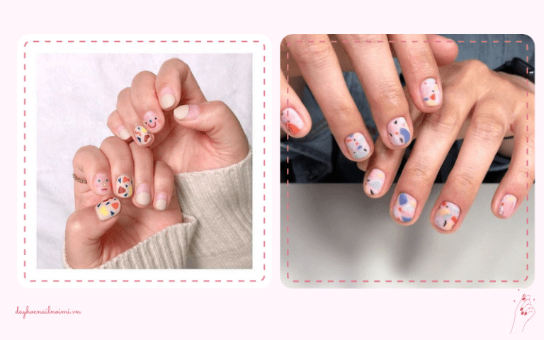 Sơn móng tay đẹp nhẹ nhàng tone màu pastel họa tiết