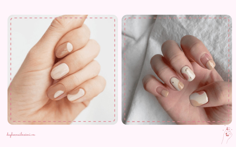 Sơn móng tay đẹp nhẹ nhàng trắng họa tiết bất đối xứng