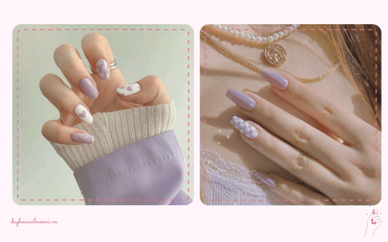 Sơn móng tay đẹp nhẹ nhàng trắng tím dịu dàng