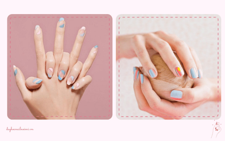 Sơn móng tay đẹp nhẹ nhàng xanh hồng tươi tắn