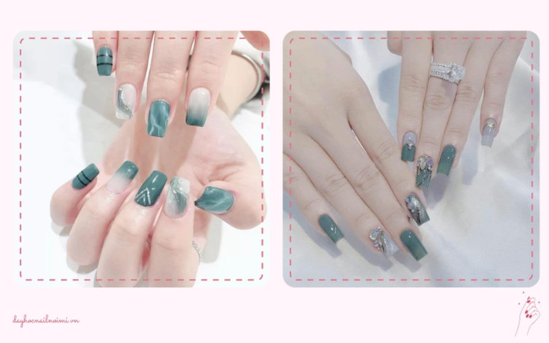 Sơn móng tay đẹp nhẹ nhàng xanh ngọc bích sang chảnh