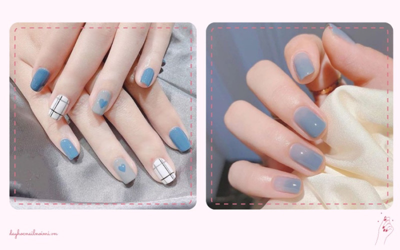 Sơn móng tay đẹp nhẹ nhàng xanh pastel trong veo như ngọc