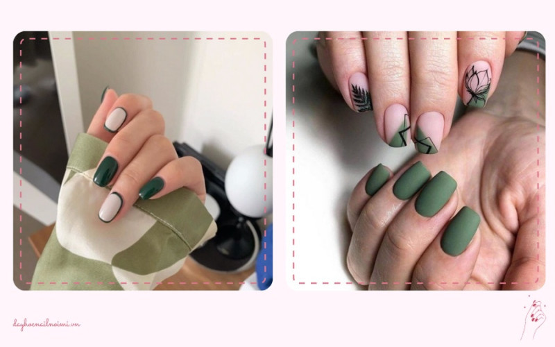Sơn móng tay đẹp nhẹ nhàng xanh rêu cá tính