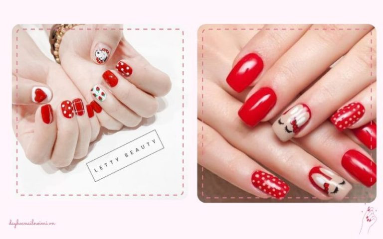 Sơn móng tay đỏ cherry xinh xắn, đáng yêu