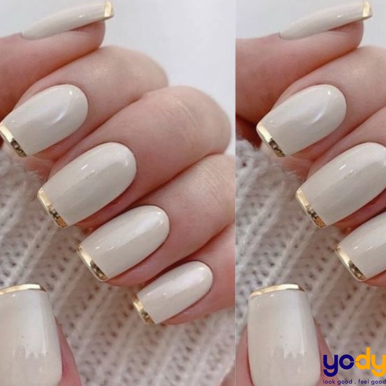 Sơn móng tay trắng sữa viền đầu móng thanh lịch