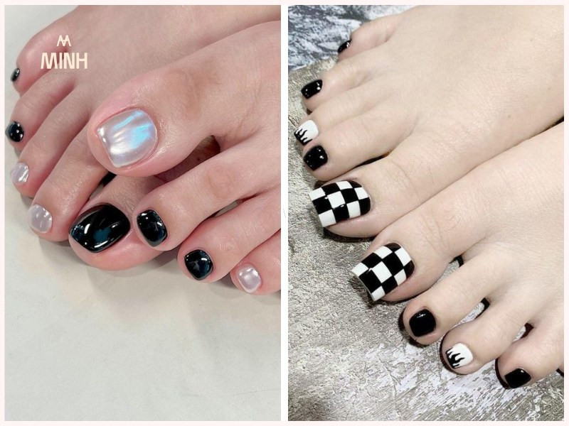 Sơn nail móng chân màu đen sang trọng cho da ngăm