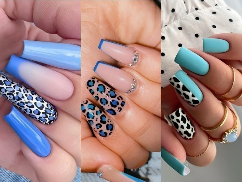 Thiết kế móng tay da beo ombre độc đáo với sắc xanh biển nhẹ nhàng