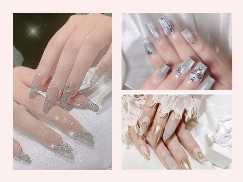 Thiết kế móng tay mắt mèo kim cương đính đá sang trọng
