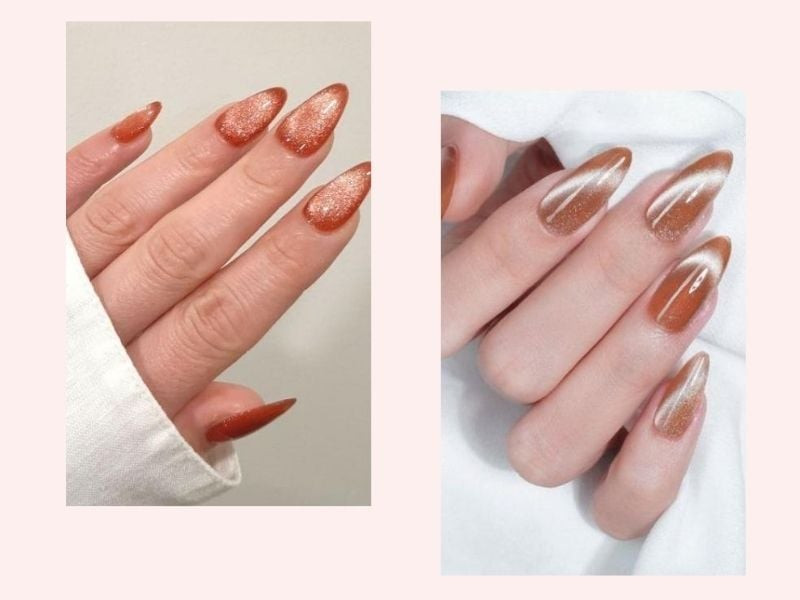 Thiết kế móng tay mắt mèo màu cam rực rỡ