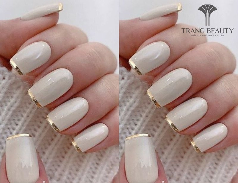 Thiết kế móng tay màu gạo French tối giản và thanh lịch