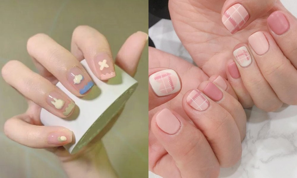 Thiết kế nail art trong suốt với họa tiết hoa lá độc đáo