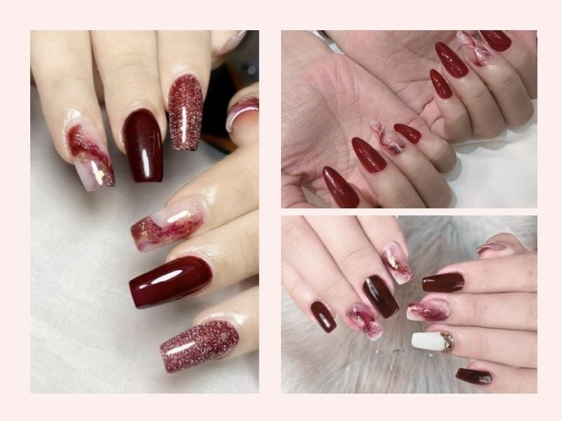 Thiết kế sơn móng tay mắt mèo đỏ rượu vang quyến rũ