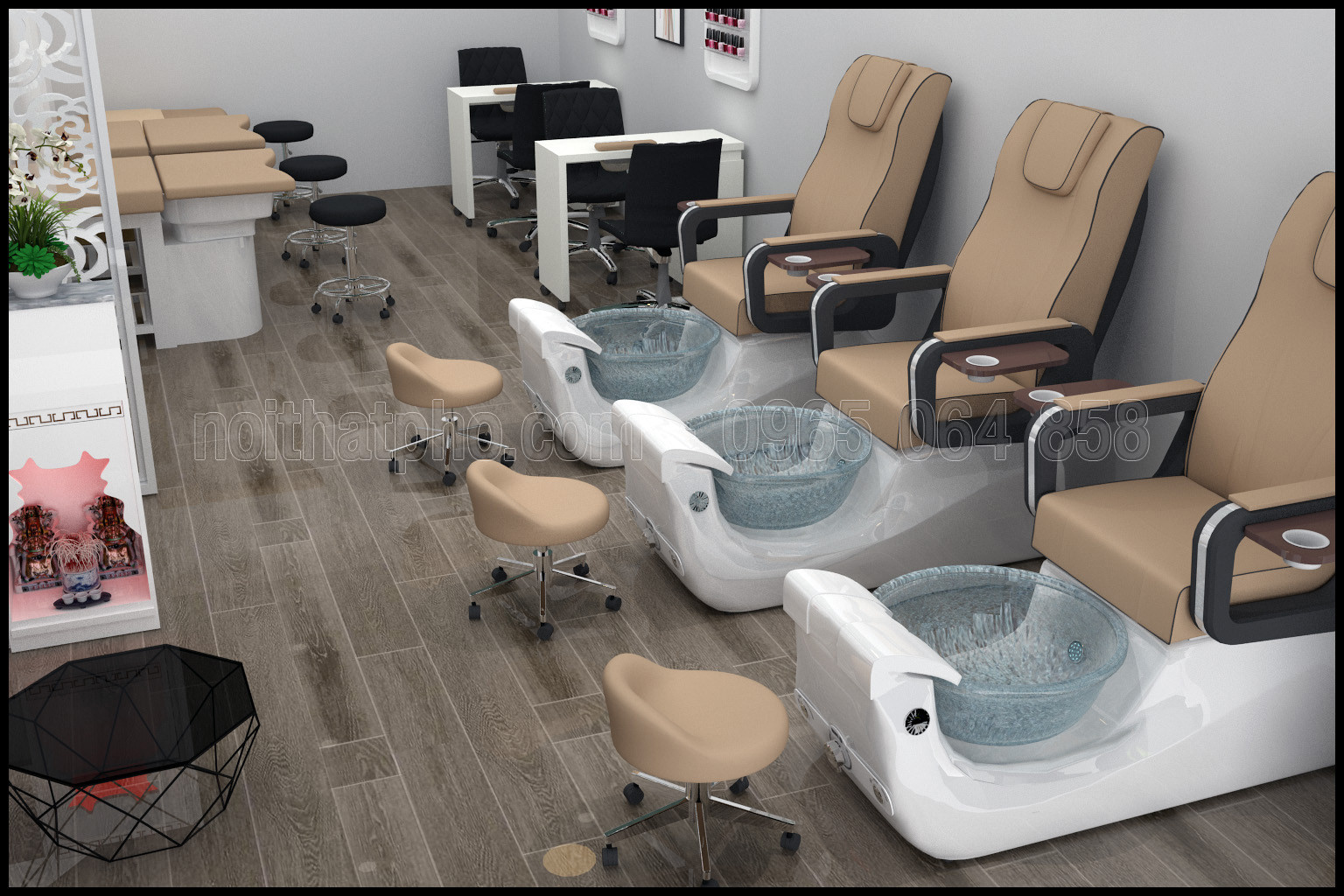Thiết kế tiệm nail JuLy ở Bà Rịa với ghế nail Ps500