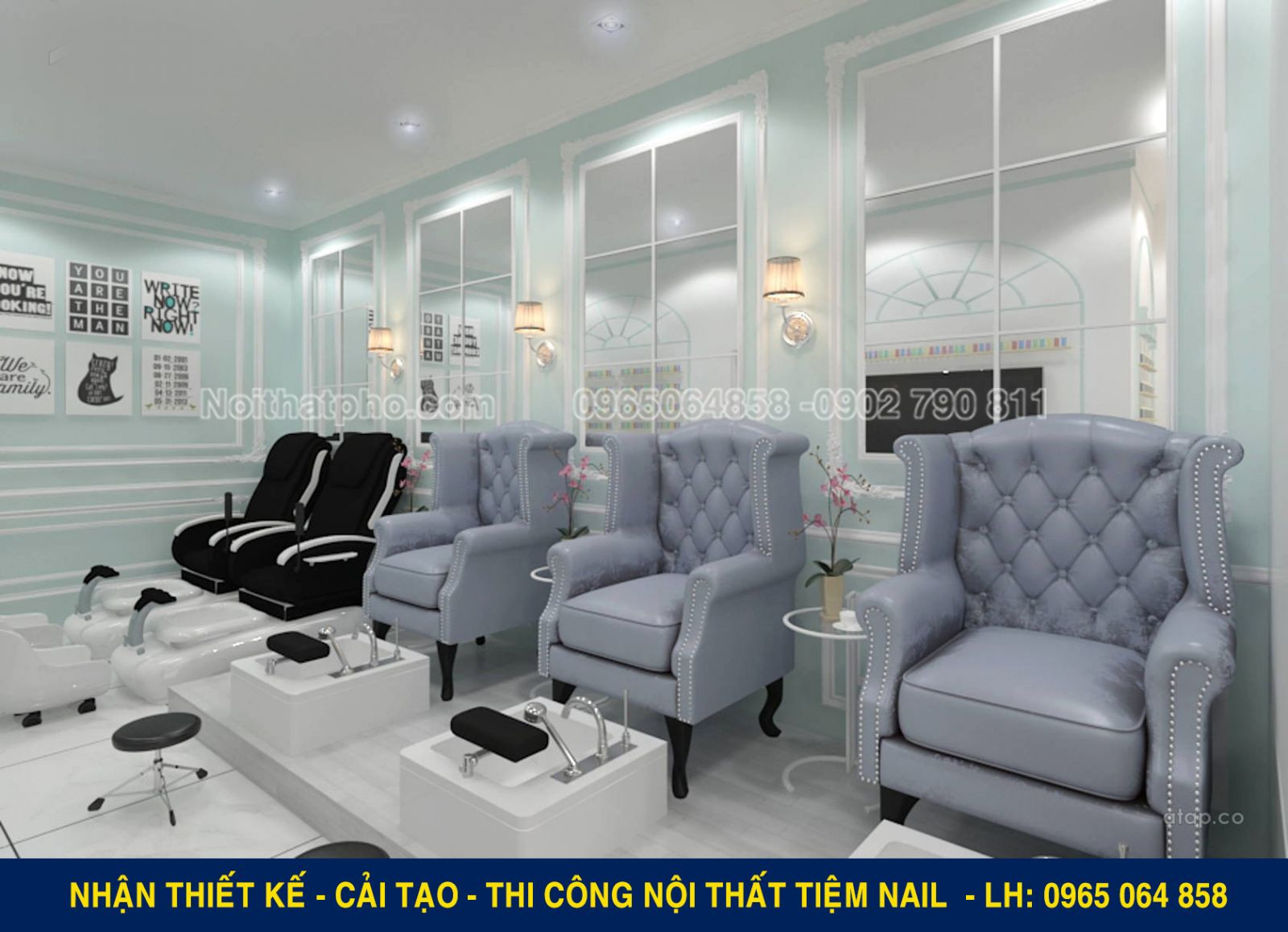 Thiết kế tiệm nail phong cách tân cổ điển với ghế sofa nail giá phải chăng