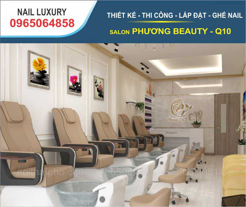Thiết kế tiệm nail Phương Beauty với ghế nail nhập khẩu
