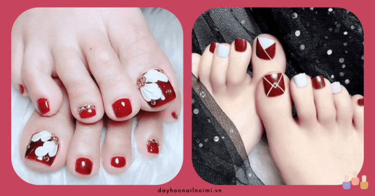 Thực hiện sơn móng chân màu đỏ rượu tại nhà