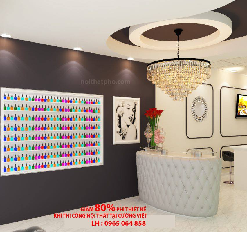 Tranh trang trí tường tạo điểm nhấn sinh động cho tiệm nail nhỏ