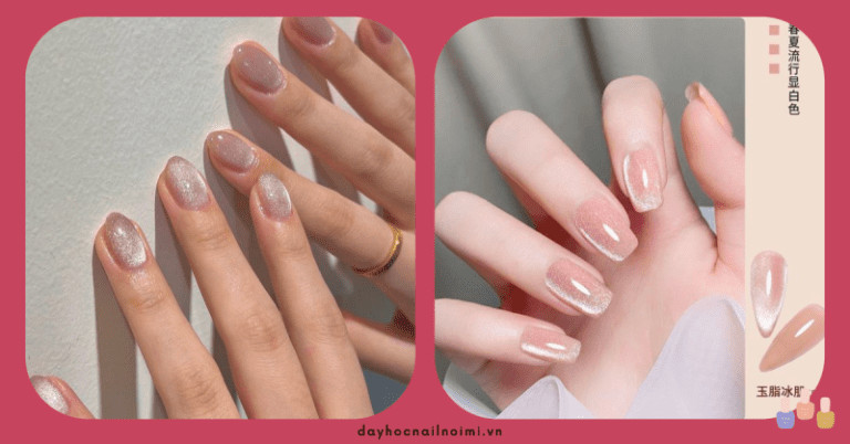 Vẻ đẹp kiêu sa của móng tay màu hồng nude nhũ sơn trơn