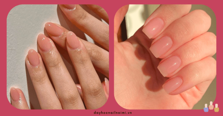 Vẻ đẹp thanh lịch của móng tay màu hồng nude sơn trơn