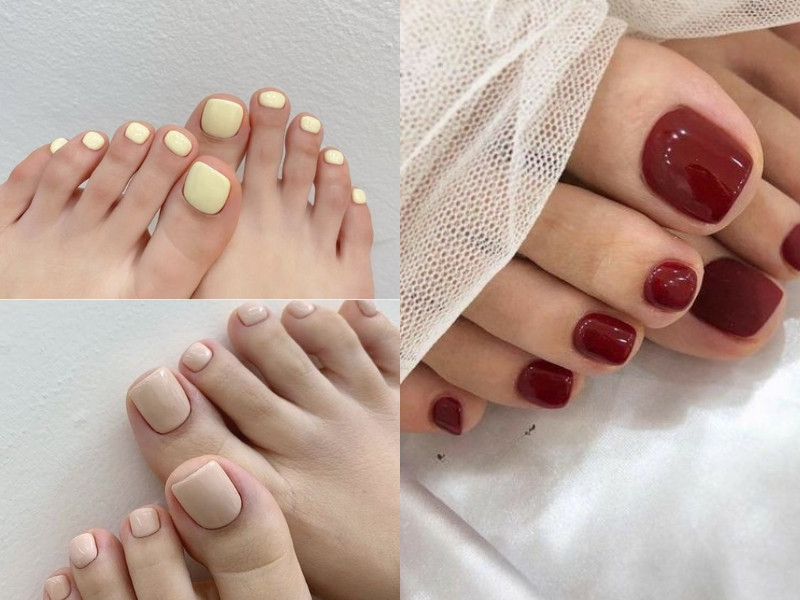 Vẽ móng chân dễ thương với màu đơn sắc