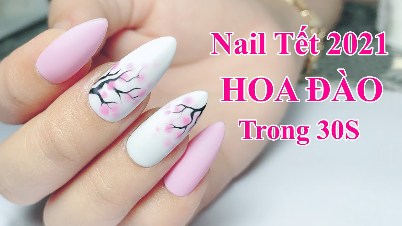 Vẽ nail hoa anh đào với kỹ thuật chấm bi đơn giản